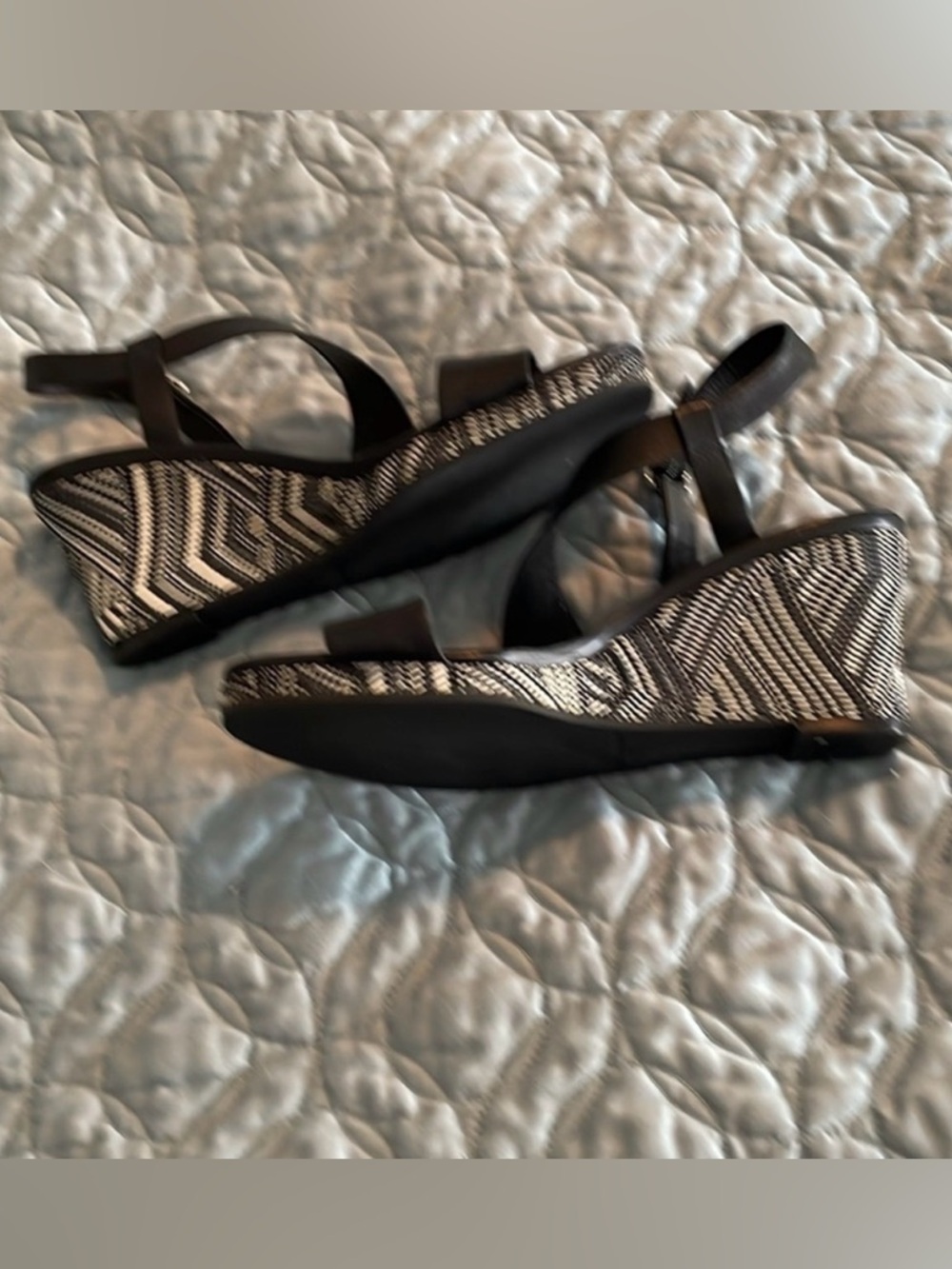 Cole Haan Black Leather Wedge Sandals 8.5